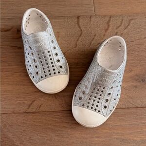 Native Glitter Silver Perforated Slip-On Shoes. Size 7